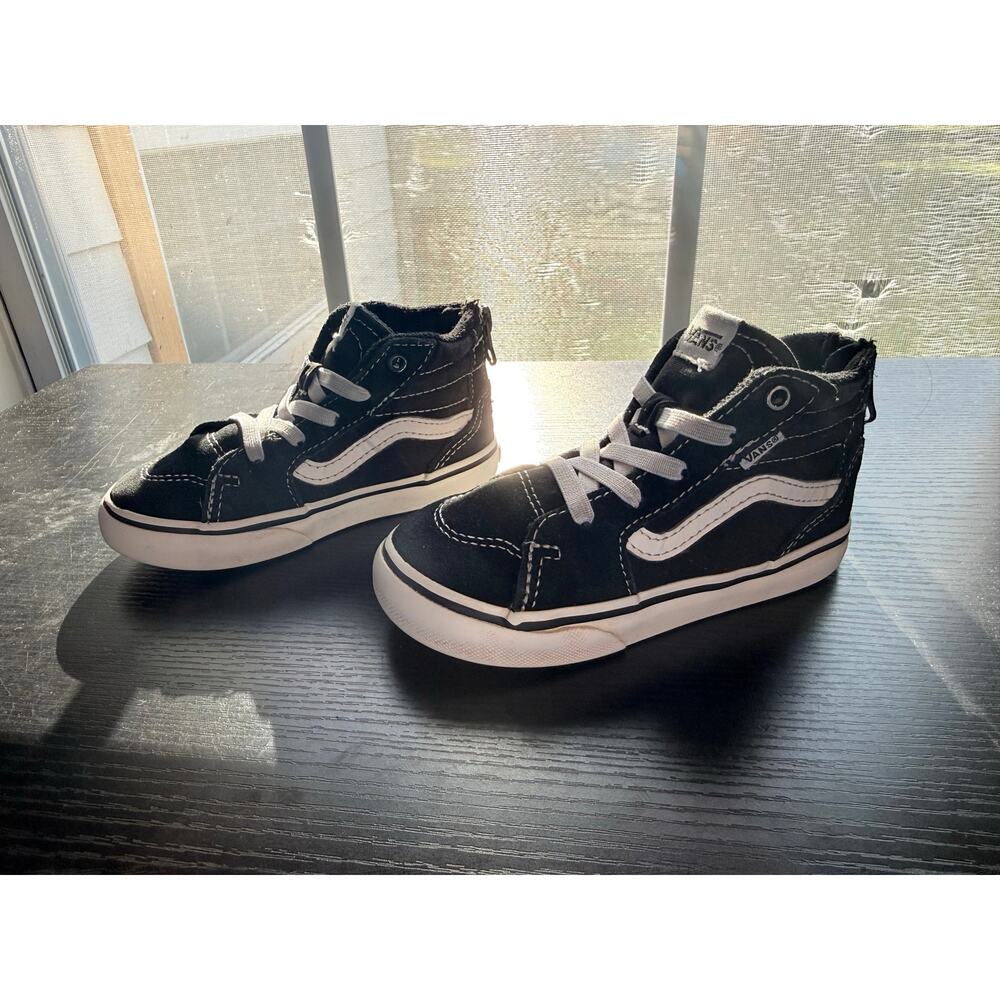 Vans Sk8-Hi Zip Kids Black White Stripe Sneakers Size 8 Toddler Zip Up High Top